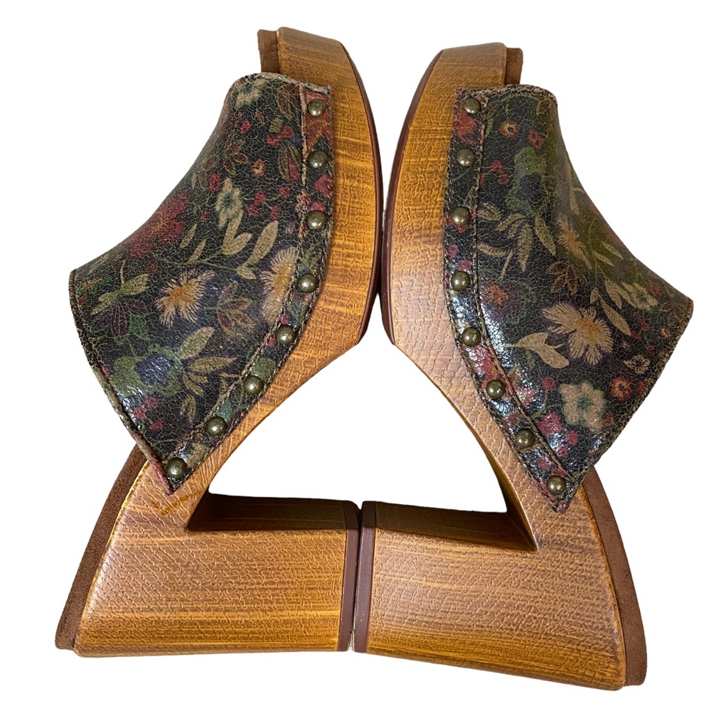 White Mountain Floral Mule Peep Toe Clogs Block Heel Size 9